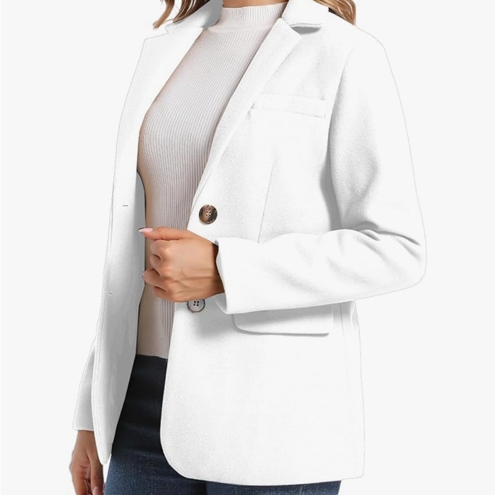 TONCHENGSD Women's Long Sleeve Two Button Wool Blend Blazer - Picture 3 of 4